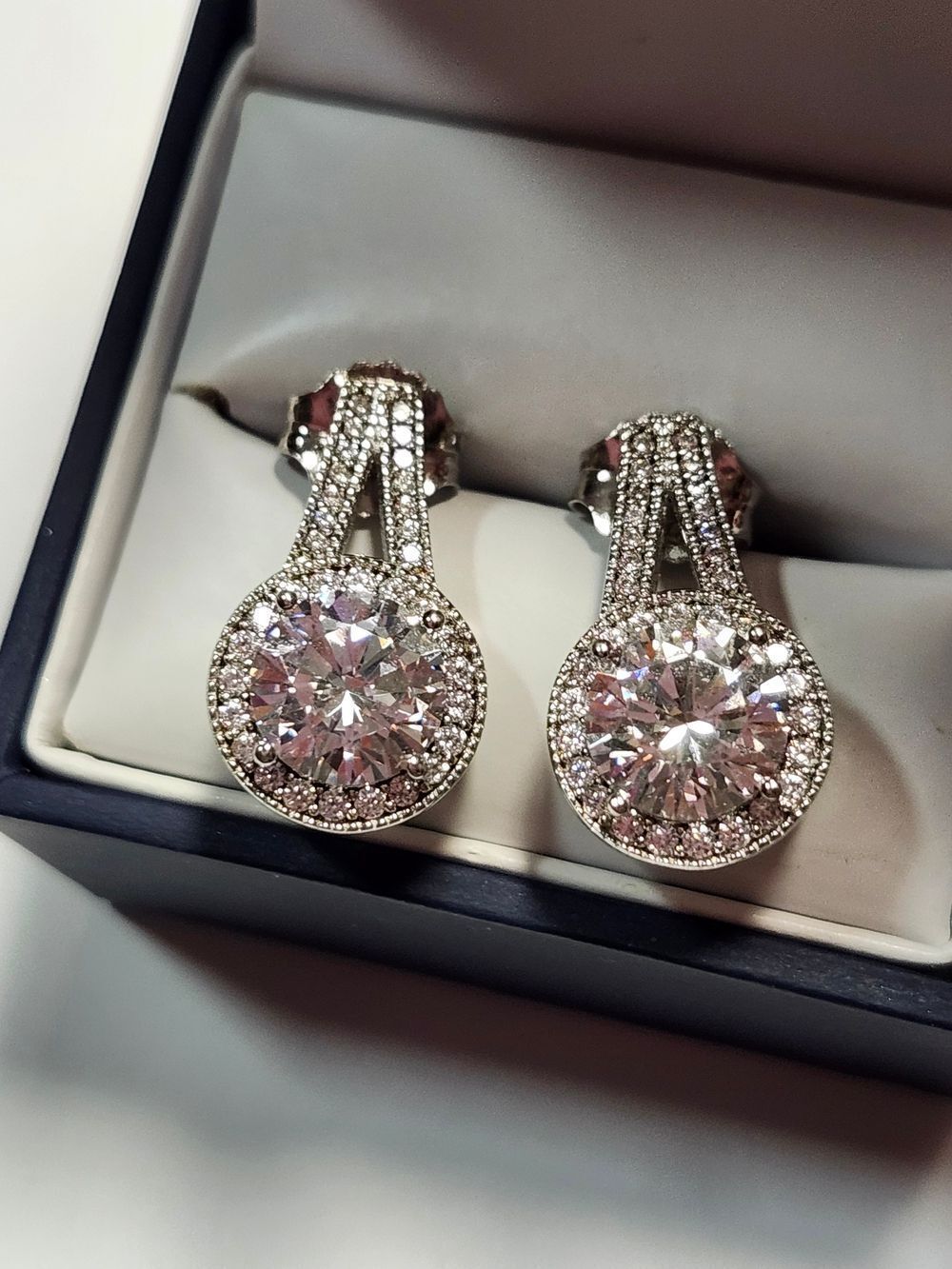 Sterling Silver Halo Drop Earrings with Clear Crystals